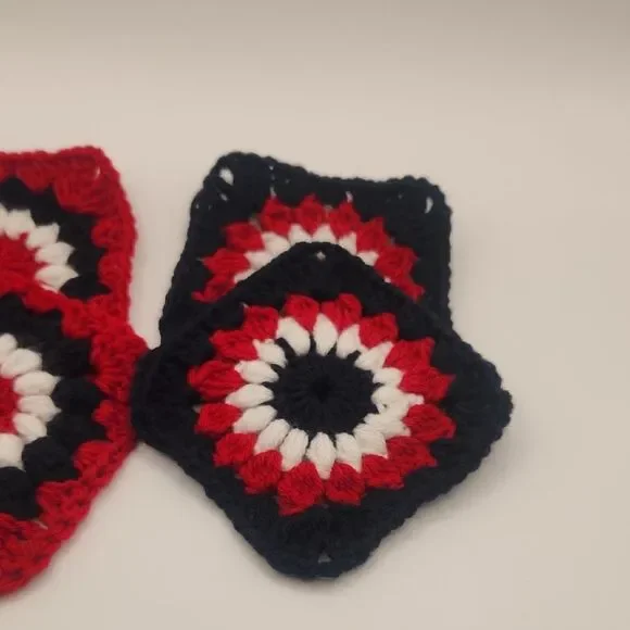 Handmade Crochet Red, White & Blue Acrylic Granny Square Patriotic Coasters - Picture 4 of 7